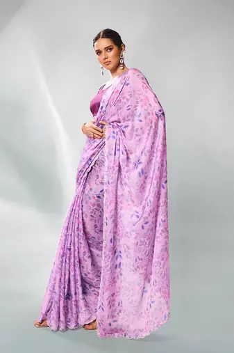 Lavender satin georgette c printed graceful style party saree