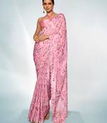 Pink satin georgette c designer printed graceful bollywood style party saree