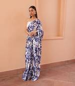 Blue designer nylon japan satin c trendy girlie saree