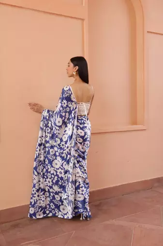 Blue nylon japan satin c trendy girlie saree