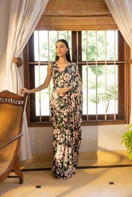 Green nylon japan satin c trendy girlie saree 1