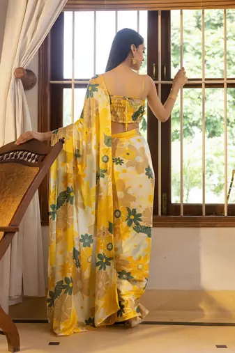 Multicolour Art silk blend Floral Printed Saree