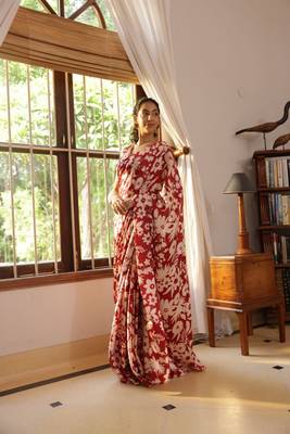 Maroon nylon japan satin c trendy girlie saree 1