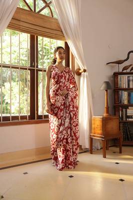 Maroon nylon japan satin c trendy girlie saree 3
