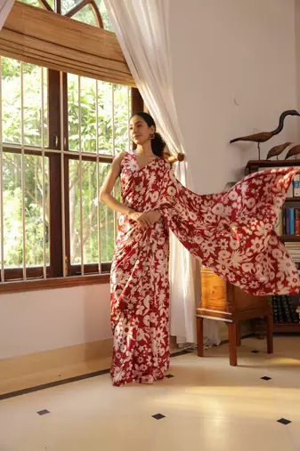 Maroon nylon japan satin c trendy girlie saree