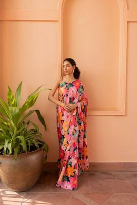 Pink nylon japan satin c trendy girlie saree 1