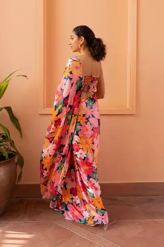 Pink nylon japan satin c trendy girlie saree