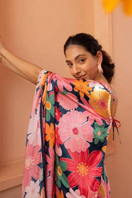 Pink nylon japan satin c trendy girlie saree 3