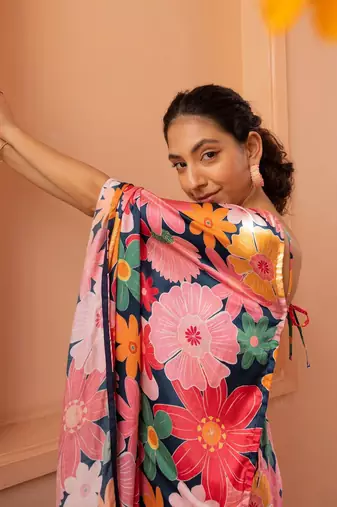 Pink nylon japan satin c trendy girlie saree