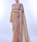 Onion golden net partywear sequins embroidery work ethnic saree