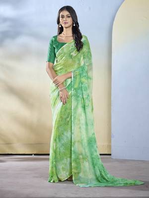 Sea green georgette c printed saree 1