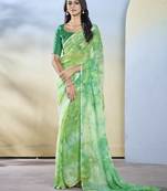 Sea green georgette c printed saree
