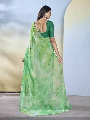 Sea green georgette c printed saree 3