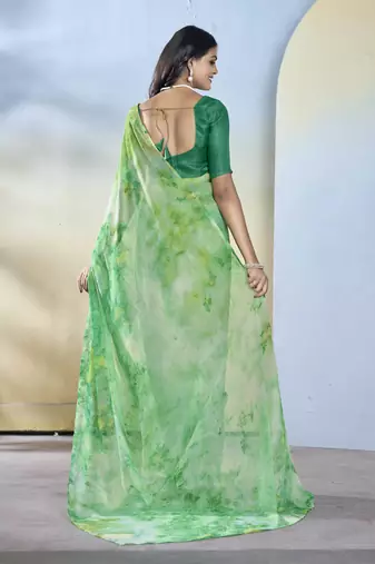 Sea green georgette c printed saree