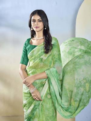 Sea green georgette c printed saree 4