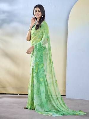 Sea green georgette c printed saree 6