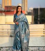 Blue banarasi silk wevon jari designer rich looks partywear saree
