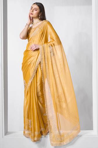Yellow burburry c bollywood style swarovski designer work evening party saree