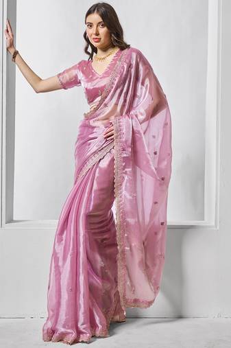 Pink burburry c bollywood style designer embroidery work evening party saree