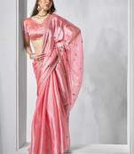 Coral burburry c bollywood style designer embroidery work evening party saree