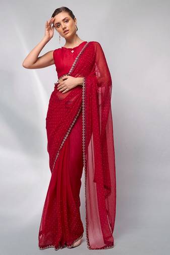 Red moss c swarovski designer graceful bollywood style party saree