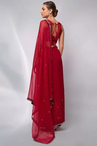 Red moss c swarovski graceful style party saree