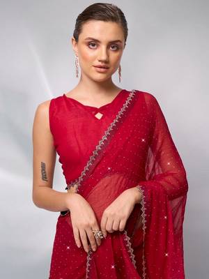 Red moss c swarovski graceful style party saree 3