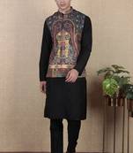 Blue color beautiful khadi silk digital printed men's traditional koti