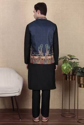 Blue color beautiful khadi silk digital printed men's traditional koti 2