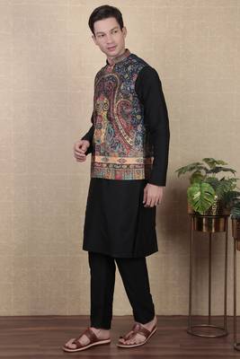 Blue color beautiful khadi silk digital printed men's traditional koti 3