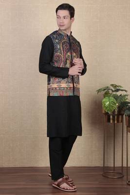 Blue color beautiful khadi silk digital printed men's traditional koti 4