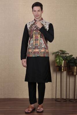 White color beautiful khadi silk digital printed men's traditional koti 1