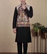 White color beautiful khadi silk digital printed men's traditional koti