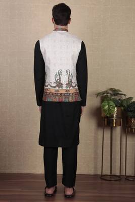 White color beautiful khadi silk digital printed men's traditional koti 2