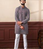 Wine smart designer chikankari embroidery work men's festive kurta payjama
