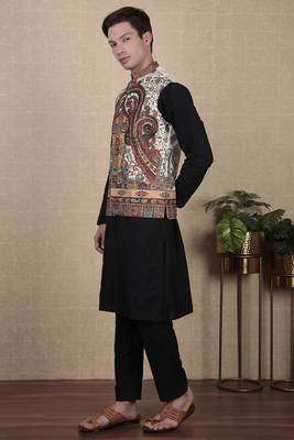 White color beautiful khadi silk digital printed men's traditional koti 3
