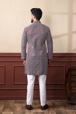 Wine smart chikankari embroidery work men's festive kurta payjama 2