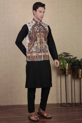 White color beautiful khadi silk digital printed men's traditional koti 4