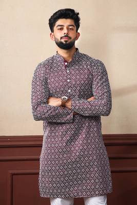 Wine smart chikankari embroidery work men's festive kurta payjama 3
