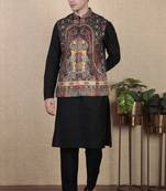 Black color beautiful khadi silk digital printed men's traditional koti