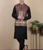 Maroon color beautiful khadi silk digital printed men's traditional koti