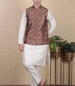 Maroon color beautiful khadi silk digital printed men's traditional koti