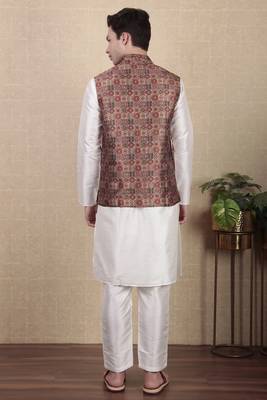 Maroon color beautiful khadi silk digital printed men's traditional koti 2