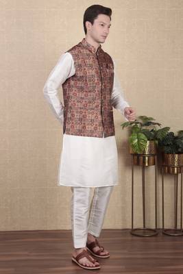 Maroon color beautiful khadi silk digital printed men's traditional koti 4