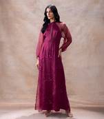 Cowl neck and embroidered skirt set