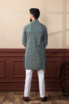 Green smart chikankari embroidery work men's festive kurta payjama 2