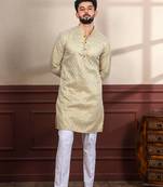 Beige smart designer chikankari embroidery work men's festive kurta payjama