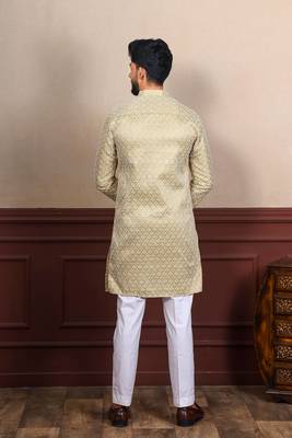 Beige smart chikankari embroidery work men's festive kurta payjama 2