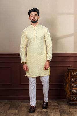 Lemon smart designer chikankari embroidery work men's festive kurta payjama 1