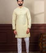 Lemon smart designer chikankari embroidery work men's festive kurta payjama
